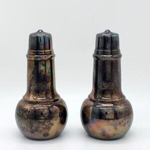 WM ROGERS Silverplate Rustic Patina Salt Pepper Shakers Set No. 964
